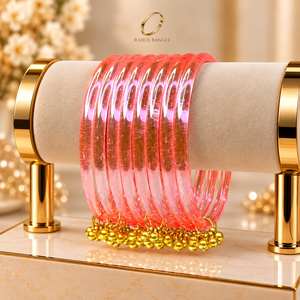 Premium <b>Crystal</b> Clear Kashmiri Baby Pink <b>Jelly</b> Glass Raindrop Bangles Gold Ghungroo Charms for Women's Bridal Wear Wedding - Product Image 1