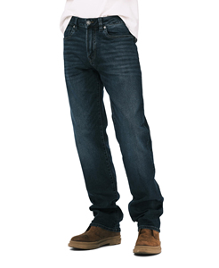 Men's Vintage Straight Leg Medium Wash <b>Denim</b> Jeans Mid Waist Regular Fit Cotton Casual Style Winter Autumn Wear - Product Image 1