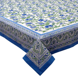 Rukhsana Blue Open Hand Block Printed Cotton <b>Tablecloth</b> 180x270cm Handmade Designer Premium Dining Table Home Decor Gift - Product Image 1
