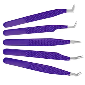 Selling Hot Purple Color Diamond Handle Eyelash Extension Tweezers 5 Tweezers Set For Professional Eyelashes Removing
