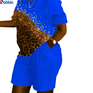 Conjuntos Casuales de 2 Piezas para Mujer, Personalizados, a la Moda, con Pedrería, Camiseta de Manga Corta y Pantalones Cortos, Conjuntos Deportivos Estampados - Product Image 5