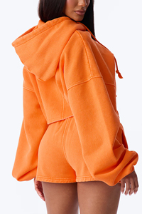 Ensemble short et crop top délavé à l'acide orange pour femme, 100 % coton, effet usé et déchiré - Product Image 3