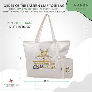 กระเป๋าโท้ทสีขาวลายดาวสีทอง คำขวัญ Let Your Light Shine OES F.A.T.A.L |   กระเป๋าโท้ทกันน้ำสีขาวอีสเทิร์นสตาร์แบบสั่งทำพิเศษ - Product Image 6