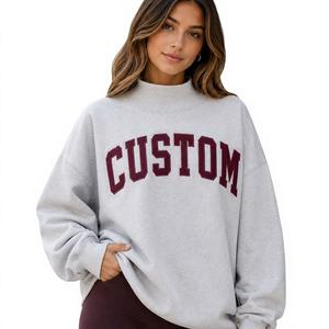 Service OEM – Sweat-shirt surdimensionné personnalisé brodé sur le devant pour femme, à manches longues et col montant, en tissu tricoté de haute qualité - Product Image 1