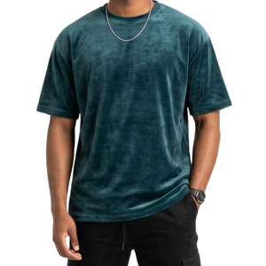 Camiseta de Terciopelo Transpirable Azul Claro para Hombre, Cuello Redondo, Manga Corta, Informal, Estilo Minimalista, Suave y Afelpada - Product Image 3