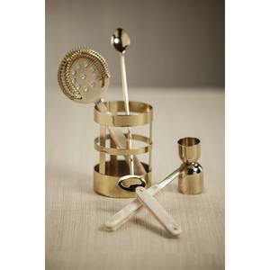 Elegant Gold Finished Barware Tool Set With Marble Handle <b>Spoon</b> Strainer Peg <b>Measure</b> And Storage Holder For Clubs And Home Bars - Product Image 4