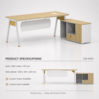 Bureau de direction ArchieLeap ZQR-00029 en bois grainé avec armoire latérale séparée, 2000 mm, pieds en métal blanc, bureau moderne pour manager