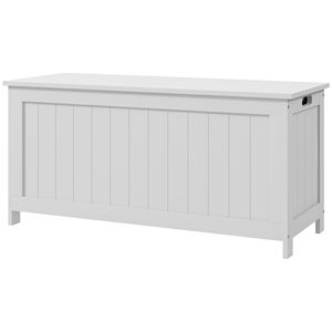 Panca Contenitore in Legno Bianca per Bambini e Ragazzi, Cassapanca per Sala Giochi con 2 Cerniere di Sicurezza e Maniglie Laterali - Product Image 1