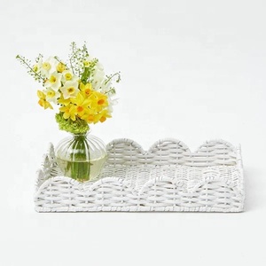 Vente en gros Plateau de service en rotin blanc Plateau en rotin festonné tissé à la main OEM tressé Personnaliser Design Bas quantité minimale de commande Acceptable du Vietnam - Product Image 6