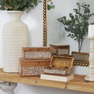 Trending Premium Quality Handmade 3 Piece Solid Mango Wood <b>Box</b> Set Hand Carved Antique <b>Floral</b> Decorative Keepsake <b>Box</b> - Product Image 6