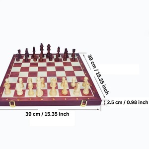 Jeu d'échecs rustique écologique poli, 100 % bois pur fait main, style animalier/amoureux, taille personnalisée, nouveau - Product Image 3