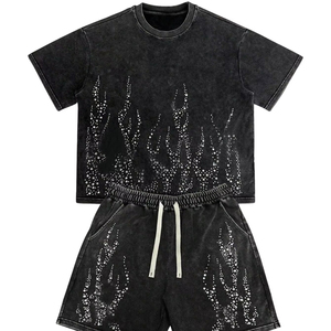 Ensemble short deux pièces pour homme personnalisé OEM, imprimé par transfert thermique, en tissu éponge, avec t-shirt et short en coton à séchage rapide - Product Image 1