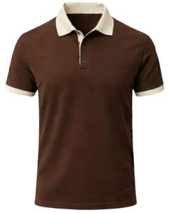 Polo de Algodón Marrón Personalizado para Hombre con Cuello y Puños en Contraste Beige, Corte Clásico, Casual, Verano, Suministro al por Mayor OEM - Product Image 1