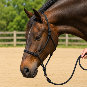 Harnais de cheval en corde noire de qualité supérieure |   Ajustable, durable, léger |   Matériel d'entraînement équestre pour le travail au sol |   Nœuds solides et ajustables - Product Image 4