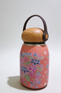 Offre Spéciale – Gobelet Isotherme 100 % Acier Inoxydable à Motifs Floraux avec Couvercle en Bois – Léger, Écologique et Portable pour Café et Thé en Voyage - Product Image 2
