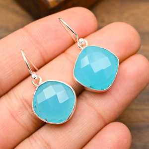 Pendientes de Calcedonia Azul Hechos a Mano en Plata de Ley 925, Joyería Fina de Calcedonia Azul, Regalo para Ella - Product Image 1
