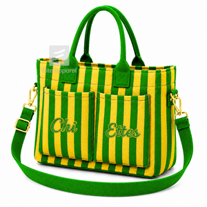 Custom Chi Eta Phi Sorority Tote <b>bag</b> green and yellow Embroidered Logo Striped Daily Use <b>Large</b> Capacity <b>Canvas</b> Tote <b>bag</b> - Product Image 1