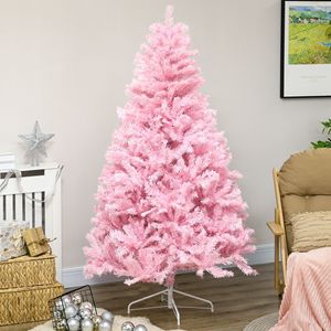 Albero di Natale Artificiale Alto 1,8 m con 1000 Rami, Base in Acciaio ad Apertura Automatica, Forma Larga Rosa per Decorazioni Festive - Product Image 1