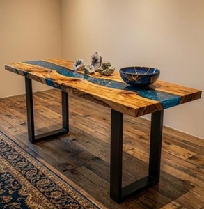 Mesa Consola de Madera Maciza con Resina Epoxi Azul Galaxia TIMELESS CRAFT, Diseño de Río, Mueble de Entrada de Lujo Hecho a Mano, Moderno y Duradero - Product Image 2