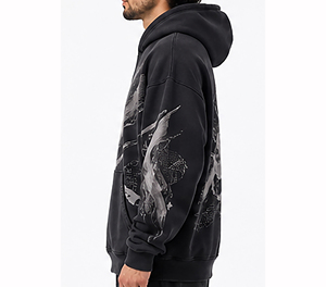 Sweat-shirt à capuche de luxe noir pour homme, coupe oversize, en coton épais, style streetwear hiver, chaud et tendance - Product Image 6