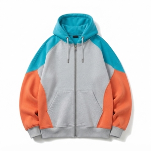 Men's Teal <b>Orange</b> Color Block Pullover <b>Hoodie</b> Fleece Oversized Eco-Friendly Rhinestone Streetwear Jacket Casual Sportswear - Product Image 1