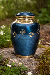 Hermosas Urnas Conmemorativas Doradas y Azules para Mascotas, Recuerdo de Pata de Mascota, Urnas de Cremación para Cenizas Funerarias, Metal, Latón/Aluminio - Product Image 6