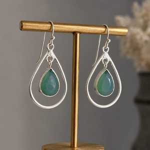 Boucles d'oreilles pendantes en onyx vert et argent sterling, faites à la main, en argent 925, bijoux bohèmes, cadeau idéal pour - Product Image 2