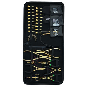 Kit d'outils pour extensions capillaires micro-anneaux dorés 7 pouces, Pince micro-anneaux 5 pouces, Pince à extensions capillaires, Enfileur de boucles, Doigt d'extension - Product Image 1