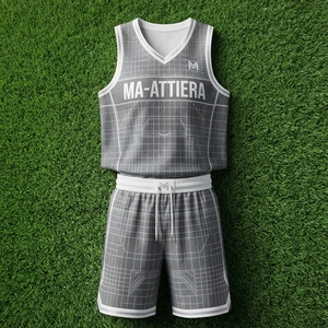 MA-ATTIERA Conjunto de uniforme de baloncesto personalizado con patrón de cuadrícula gris para hombre, camiseta sin mangas y pantalones cortos - Product Image 6