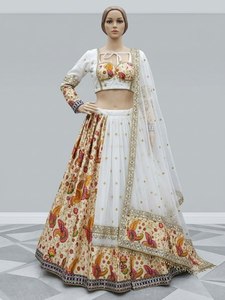 LAUNCHING IN <b>WHITE</b> COLOUR <b>LEHENGA</b> CHOLI WITH DUPTTA EMBOSSED WORK - Product Image 4