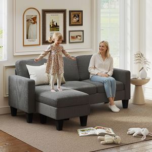 Divano Sezionale in Pelle Grigio Scuro con Chaise Longue Reversibile o Pouf, 3 Posti con Braccioli Dritti per Seminterrato - Product Image 2