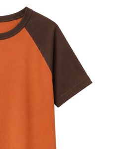 Manufacturer Orange And Dark Brown Raglan T Shirt For Men Short Sleeve Crew Neck Cotton Tee Custom Casual Color Block Streetwear - Product Image 4