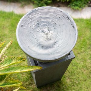 44.5\" Gray Polyresin Zen Bowl Outdoor Garden Water Fountain Relaxing <b>Bird</b> Bath and <b>Bird</b> Feeder for Lawn and <b>Backyard</b> - Product Image 5