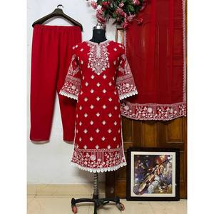 Conjunto de Salwar Kameez de Algodón con Bordado de Hilo para un Look Festivo - Product Image 1