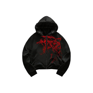 Men's Y2k Grunge Zip Up Hoodie Sweatshirts <b>Gothic</b> Fur Hooded <b>Jacket</b> Streetwear - Product Image 5