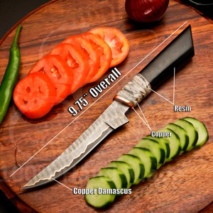 Custom Handmade 5-Piece Chef <b>Set</b> in Copper Damascus Steel with Copper & Resin Handles Leather Sheath-<b>Sharp</b> <b>Knives</b> Ambidextrous - Product Image 2
