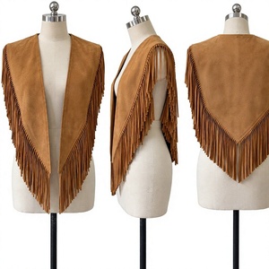 Women's Faux Leather Fringe Vest Collarless Open Front Bohemian Tassel <b>Waistcoat</b> Summer Top Custom Logo - Product Image 3