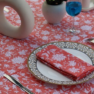 Luxury Sanganeri Block Print Cotton Tablecloth Handmade Indian Floral <b>Dining</b> <b>Table</b> <b>Cover</b> Eco-Friendly Dustproof Modern Home - Product Image 2