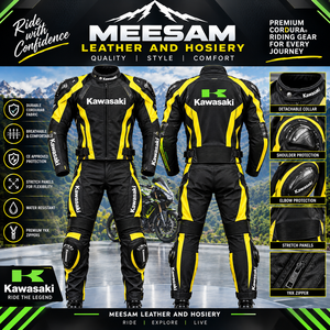 Traje de Motociclismo Kawasaki Cordura para Hombre, Negro y Amarillo, Conjunto de Equipo de Protección Corporal Completo - Product Image 1