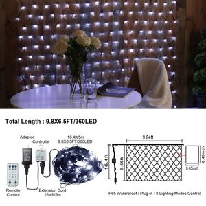 9.8*6.5FT Christmas Party Lighting 360 LED Mesh Net Light with 8 Modes Remote Connectable Garden Net String Christmas Lights - Product Image 2