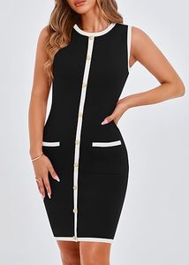 100% Polyester tricot décontracté robe moulante écologique respirant solide naturel uni teint froncé pour le printemps/été - Product Image 2