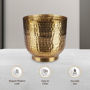 Maceta de Metal Dorado Brillante con Acabado Martillado, Elegante Contenedor Texturizado para Flores, Ideal para Sala de Estar, Dormitorio, Oficina, Balcón - Product Image 6