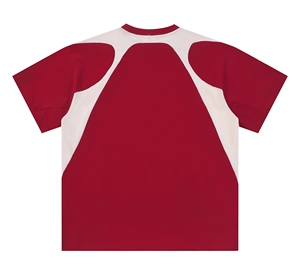 T-shirt classique à manches courtes pour homme, coupe ajustée, avec empiècements latéraux contrastants – Rouge bordeaux et crème – Coton épais pour l'impression de logo – Vente en gros personnalisée - Product Image 2