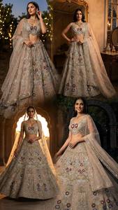 LAHENGA CHOLI DUPATTA BUTTER <b>FLY</b> <b>NET</b> EMBROIDERY SEQUNCE WORK WITH CANCAN & CANVAS PATTA - Product Image 2