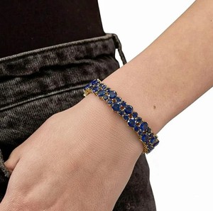 Lab Grown Blue Sapphire Charm <b>Bracelet</b> in 925 Sterling Silver Gold Plated Luxury Elegant September Birthstone - Product Image 1