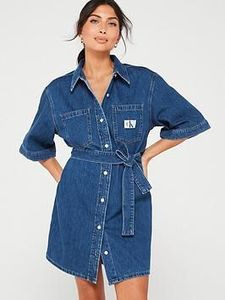 Vestido Camisero de Mezclilla para Mujer, Manga Corta, Cuello con Botones, Bolsillos, Algodón Lavado, Estilo Casual para Uso Diario, Primavera/Verano - Product Image 2