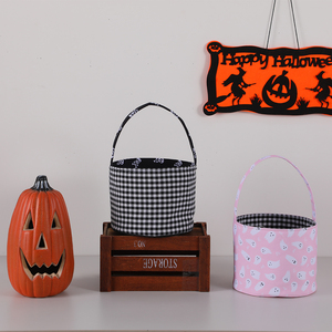 Popular fantasma esqueleto caramelo para bebé bolsa de regalo lienzo doble cara Rosa negro Halloween cubos Decoración - Product Image 4
