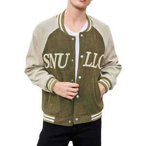 Nouveautés : Veste universitaire en velours côtelé pour homme, vert olive avec lettrage blanc, coupe décontractée, vêtements d'automne, vestes pour homme - Product Image 3