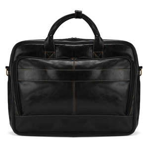 Wholesale Custom Black Genuine Leather Men's Business Laptop Soft Bag Customizable logo Durable zippered closure - Product Image 1