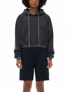 Hoodie court délavé à la neige, coupe régulière, épaules tombantes, 100% coton molletonné, écologique, automne/hiver - Product Image 4